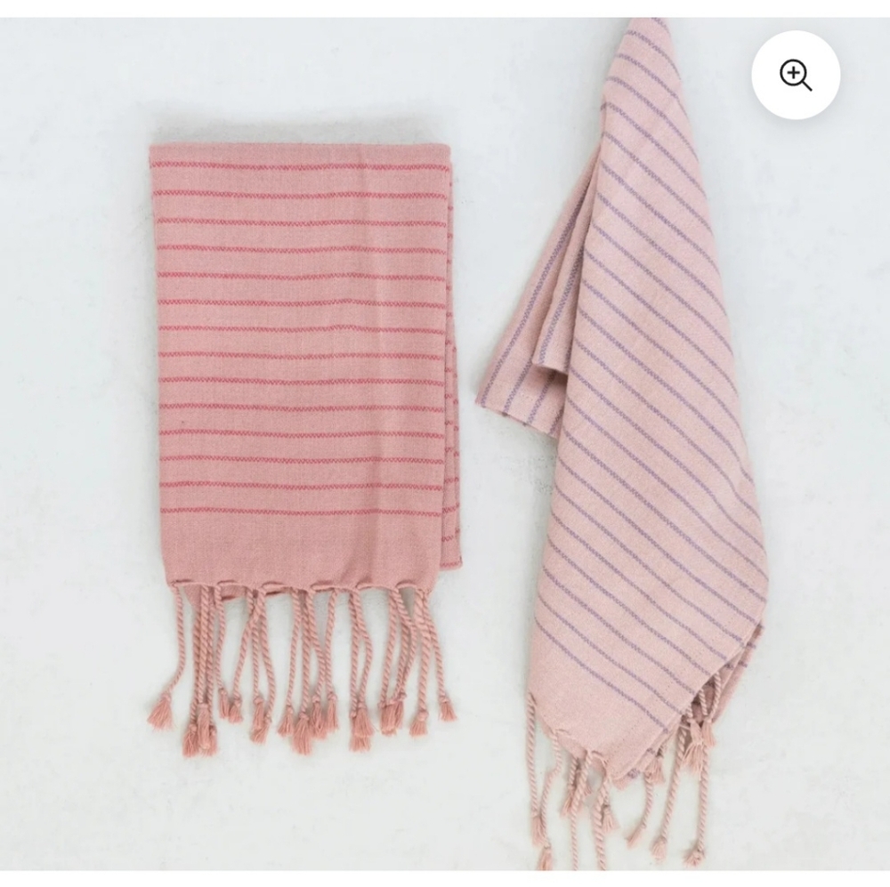 Turkish Cotton Pink Striped Kitchen Towel Set